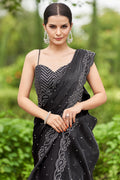 Jet Black Organza Saree