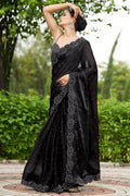 Jet Black Organza Saree