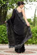 Jet Black Organza Saree