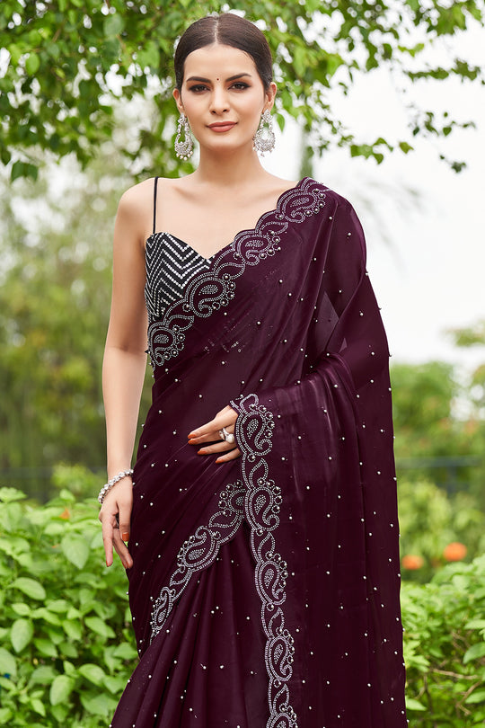 Magenta Purple Organza Saree