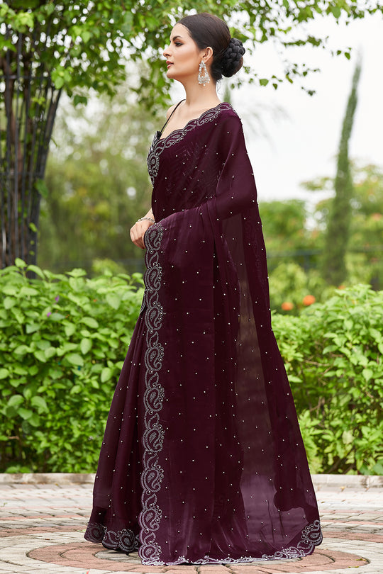 Magenta Purple Organza Saree