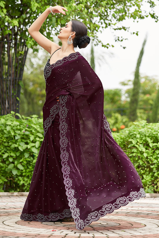 Magenta Purple Organza Saree