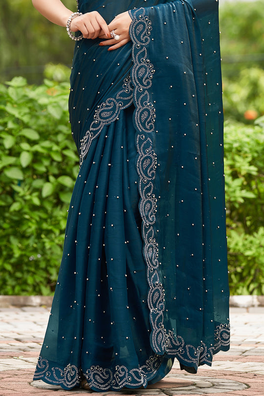 Teal Green Organza Saree