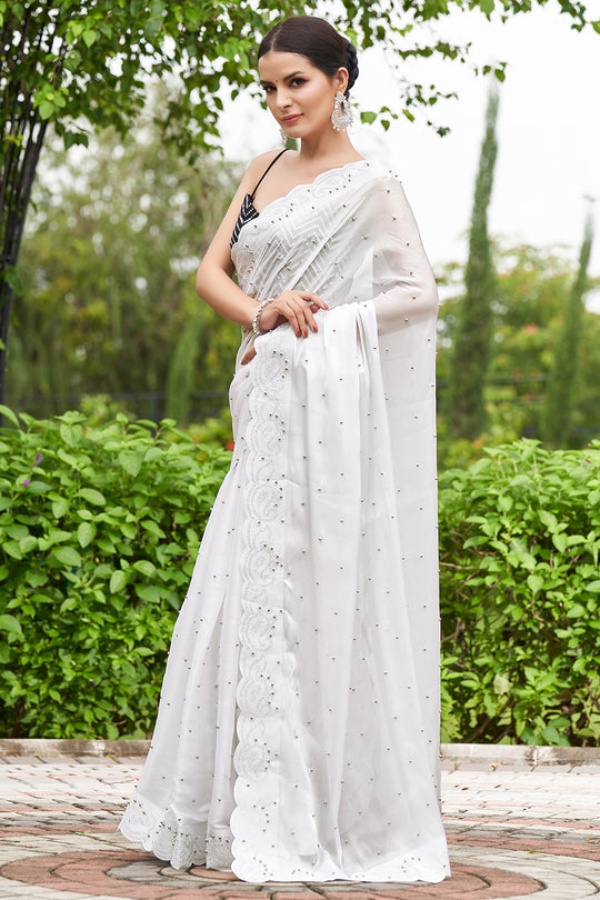 Pure White Organza Saree