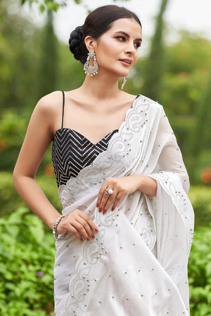 Pure White Organza Saree