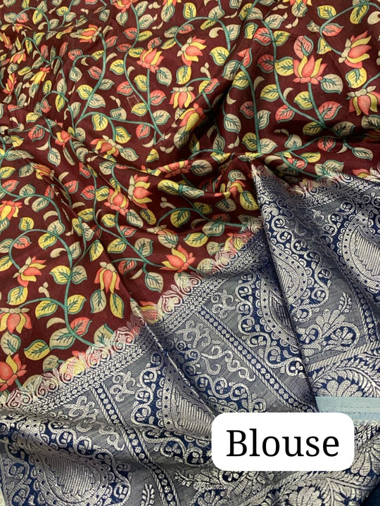 Navy Blue Tussar  Saree With Blouse Piece