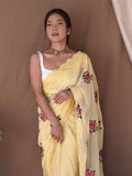Yellow Georgette silk Saree With Blouse Piece