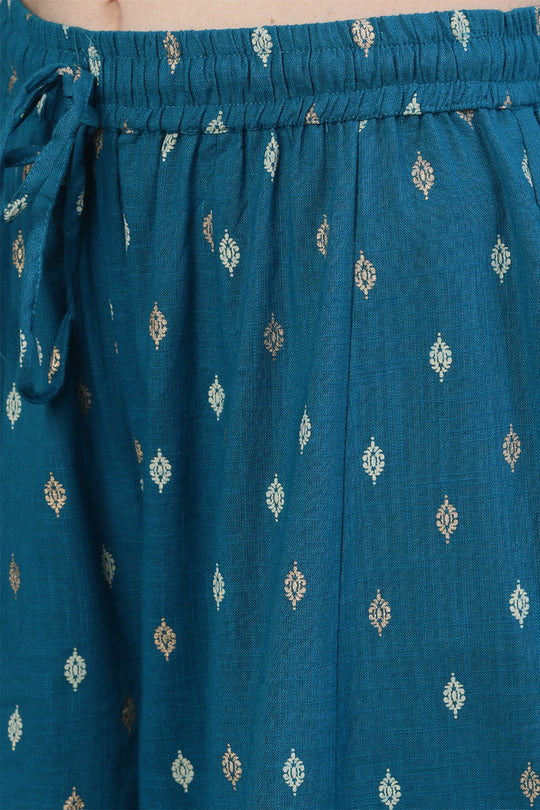 Women's Cotton Teal Kurta Sharara Dupatta Set