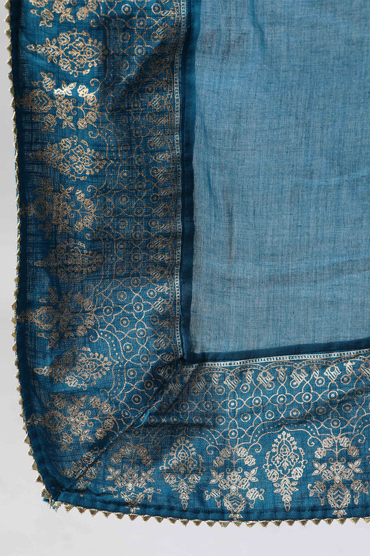Women's Cotton Teal Kurta Sharara Dupatta Set