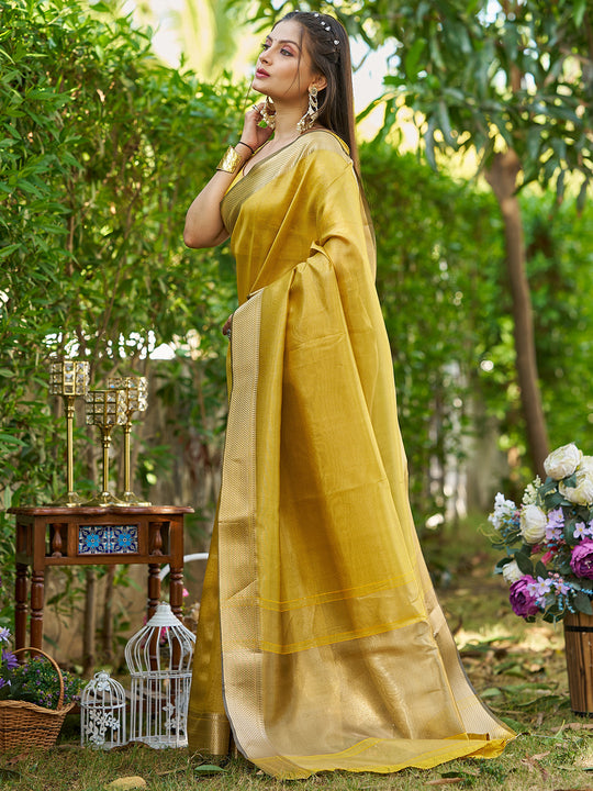 Yellow Tissue  Saree With Blouse Piece