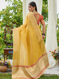 Yellow Simmer Silk Saree With Blouse Piece