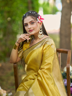 Yellow Tissue  Saree With Blouse Piece