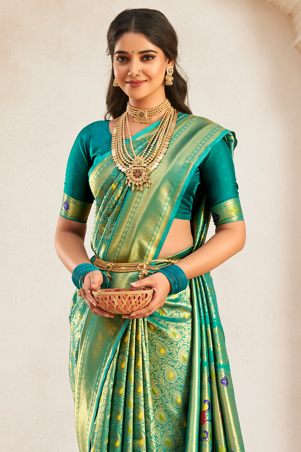 Buy Slime Green Paithani Saree online-Karagiri