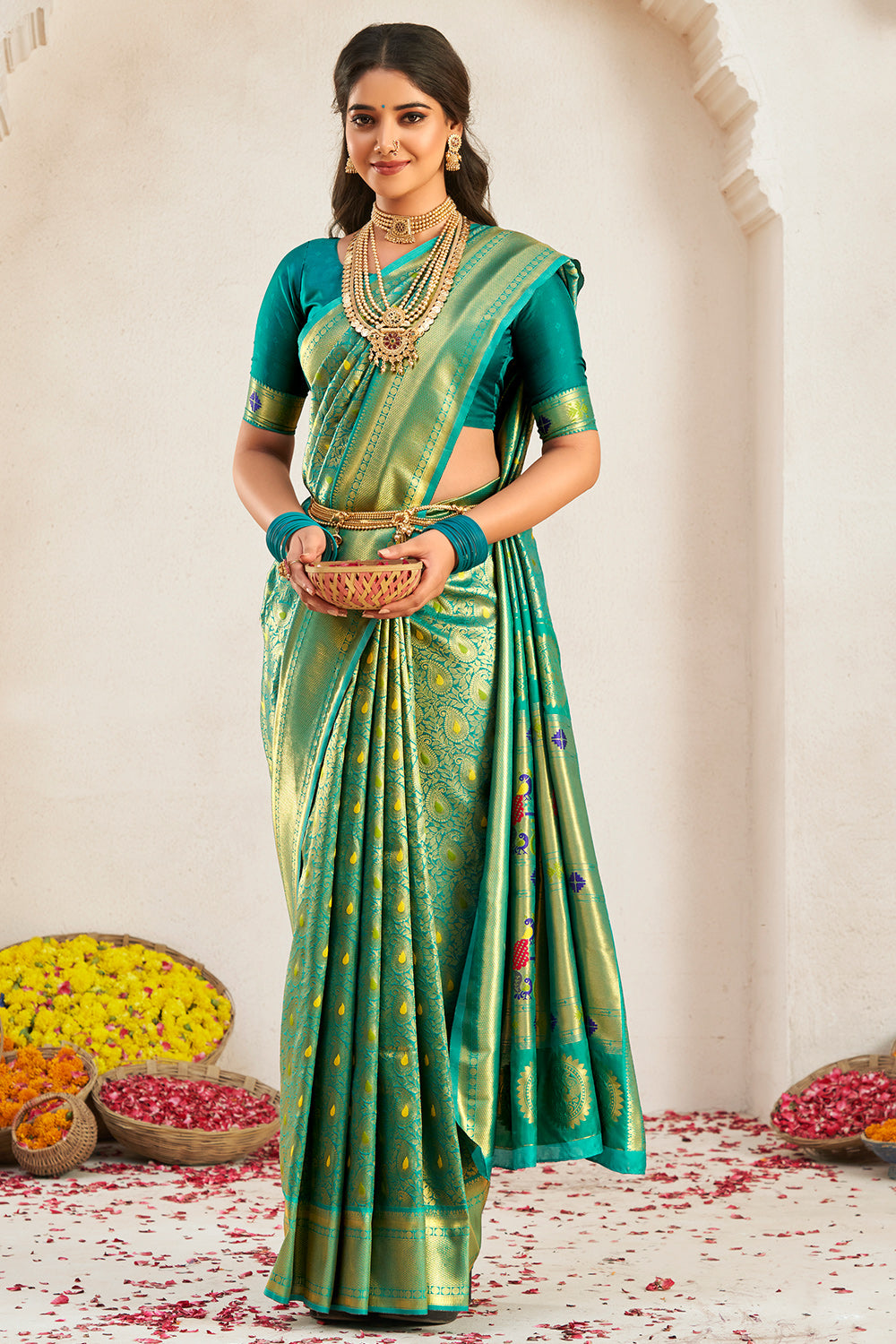 Riwazo Green Color Paithani Silk Saree