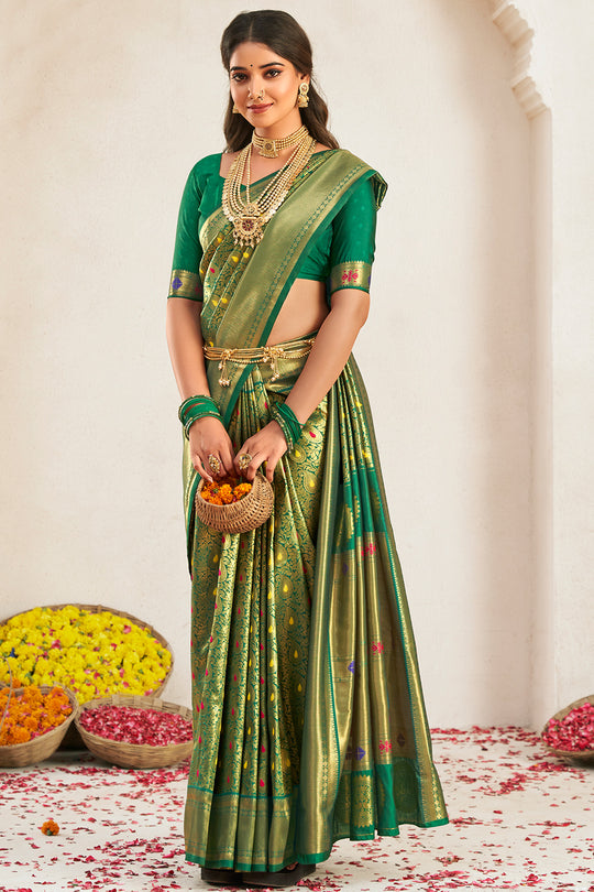 Forest Green Paithani Saree
