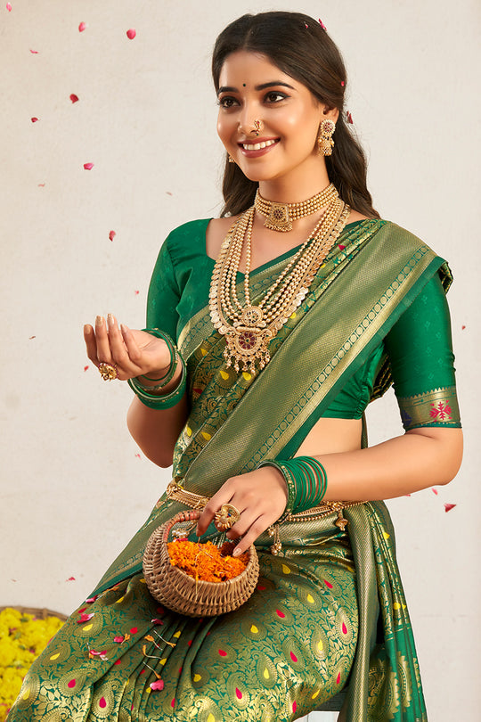 Forest Green Paithani Saree