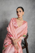 Peach Tussar Silk Blend Saree With Blouse Piece