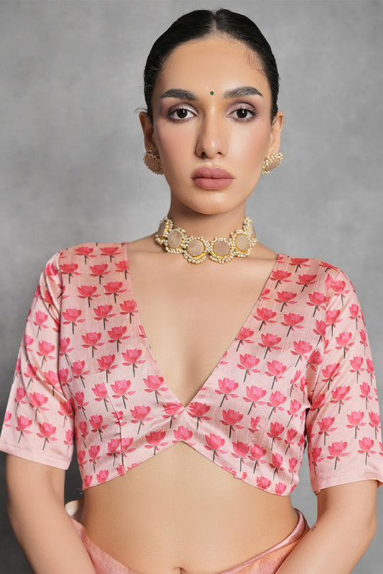 Peach Tussar Silk Blend Saree With Blouse Piece