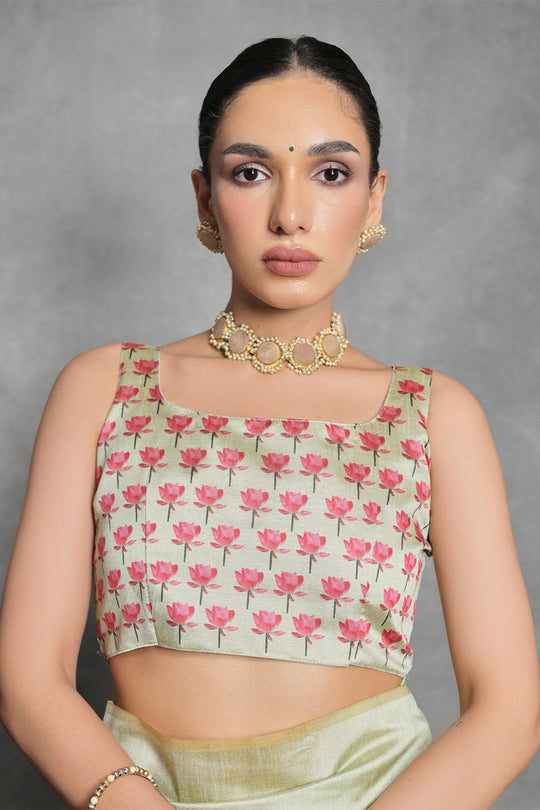 Green Tussar Silk Blend Saree With Blouse Piece