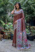 Coffee Brown Tussar Silk Blend Saree With Blouse Piece