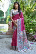 Pink Tussar Silk Blend Saree With Blouse Piece