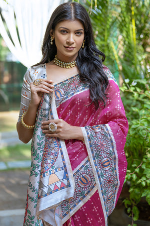 Pink Tussar Silk Blend Saree With Blouse Piece