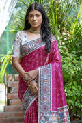 Pink Tussar Silk Blend Saree With Blouse Piece