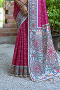 Pink Tussar Silk Blend Saree With Blouse Piece