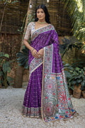 Violet Tussar Silk Blend Saree With Blouse Piece