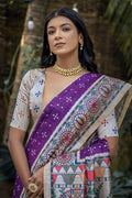 Violet Tussar Silk Blend Saree With Blouse Piece