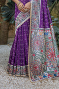 Violet Tussar Silk Blend Saree With Blouse Piece