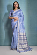 Blue Silk Blend Saree With Blouse Piece