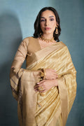 Cream Silk Blend Saree With Blouse Piece