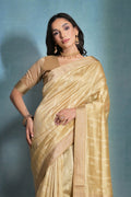 Cream Silk Blend Saree With Blouse Piece
