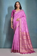 Pink Silk Blend Saree With Blouse Piece