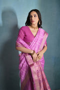 Pink Silk Blend Saree With Blouse Piece