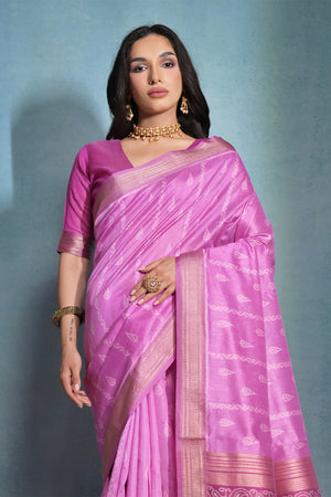 Pink Silk Blend Saree With Blouse Piece