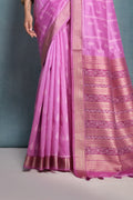 Pink Silk Blend Saree With Blouse Piece