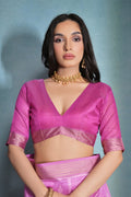 Pink Silk Blend Saree With Blouse Piece