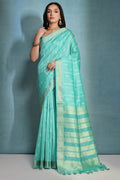 Sea Green Silk Blend Saree With Blouse Piece