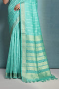 Sea Green Silk Blend Saree With Blouse Piece