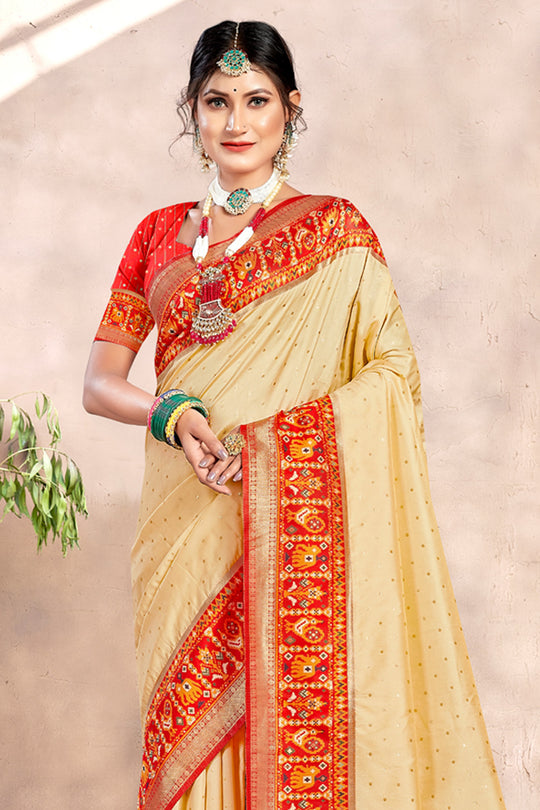 Ivory White Silk Saree