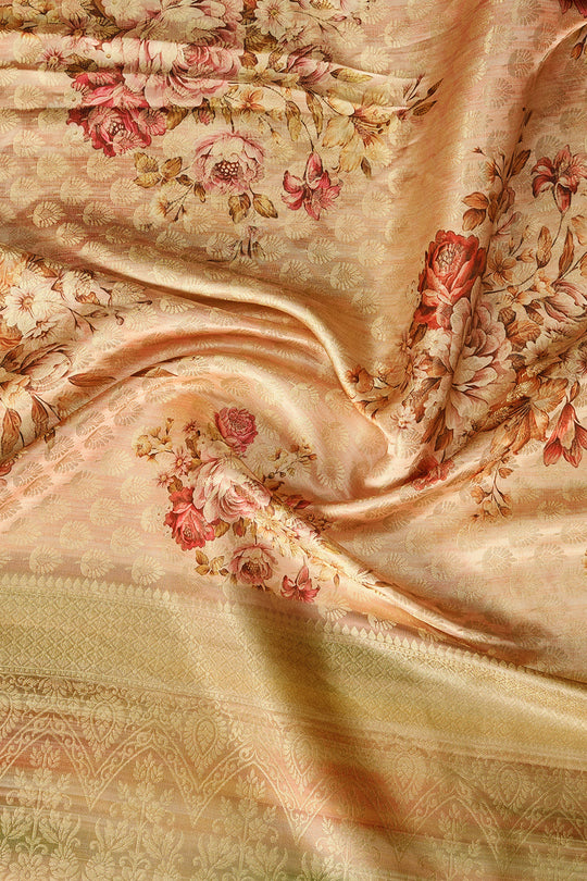 Beige Satin Brocade Saree