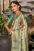 Green Satin Brocade Saree