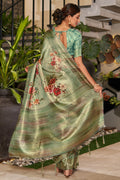 Green Satin Brocade Saree