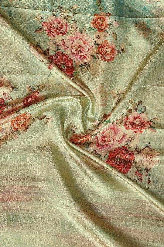 Green Satin Brocade Saree