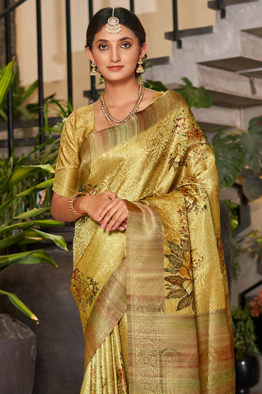 Liril Yellow Satin Brocade Saree