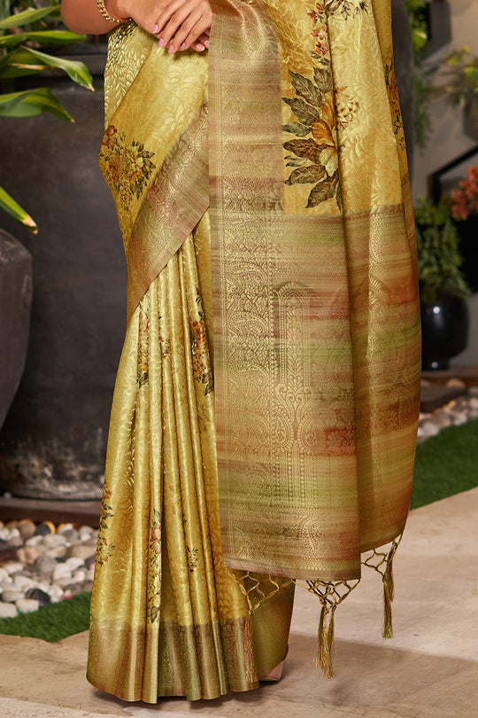 Liril Yellow Satin Brocade Saree
