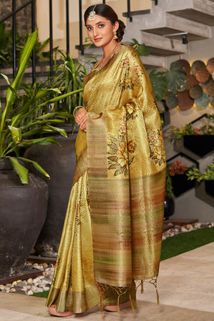 Liril Yellow Satin Brocade Saree