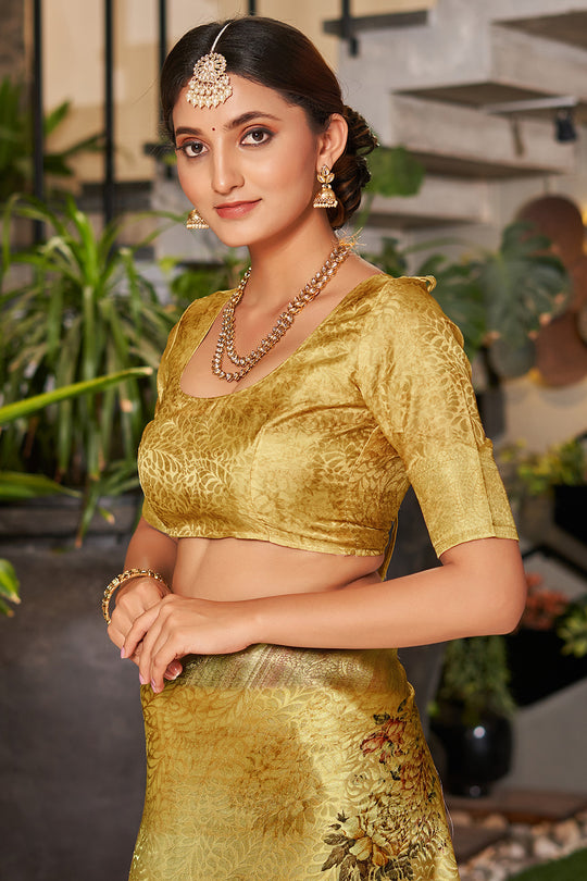 Liril Yellow Satin Brocade Saree